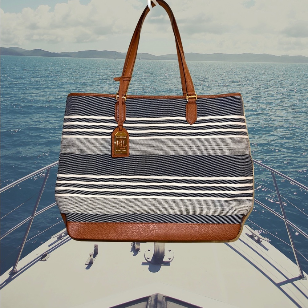 8. Lauren by Ralph Lauren Navy & Stripe Tote